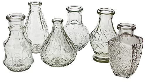 6 TLG. Set Vasen aus Glas im Vintage Look H 12-14 cm - in Zwei Größen erhältlich - Tischvasen Shabby Chic - Blumenvasen - Glasvasen klein - Vasen Tischdeko Größe 6 x (H 12-14 cm)