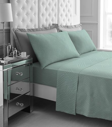 GC GAVENO CAVAILIA Bedding Sets King Size, Brushed Cotton Fitted Sheet, 4Pcs Printed Flat Sheets & Matching Soft Pillowcases, Green, 734970