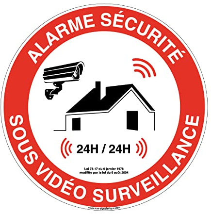 AUA SIGNALETIQUE - Panneau De Signalisation Circulaire en PVC 1.5 mm (Ø 400 mm, Alarme Sécurité Sous Vidéo Surveillance)