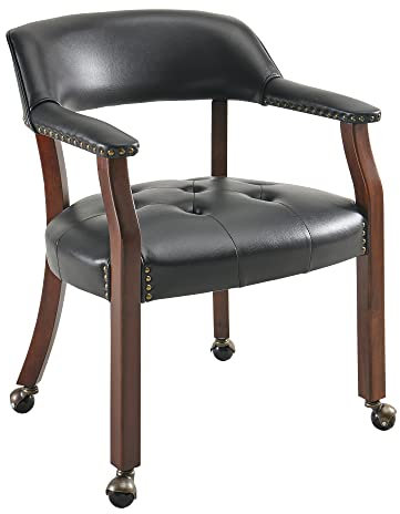 PADMA HOUSE Luxuriöser Konferenzstuhl, Boss Captain's Stühle, Game Poker Tischstühle, Rolling Esszimmerstühle mit Rädern, Große Esszimmerstühle mit Rollen und Armen (1, Schwarz Pu)