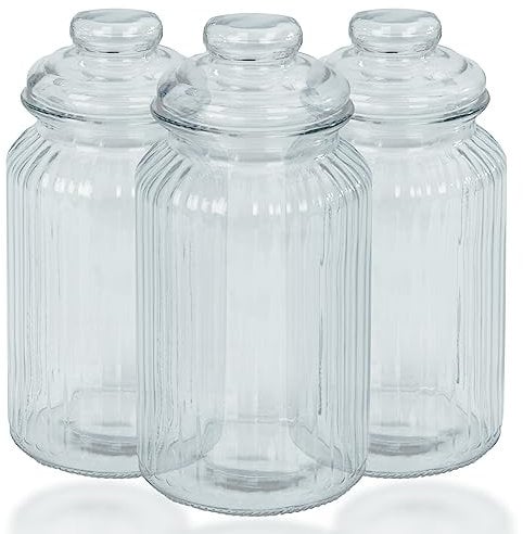 ZENO Airtight Glass Jars Vintage - Set of 3 | Traditional Sweet Jar Storage Containers | Preserving Kitchen Jars | Ideal for Tea, Coffee & Sweets | 1350ml