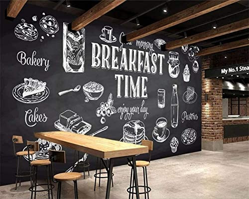 Papier Peint Mural Autocollant. Salle À Manger Noir Et Blanc De Style Dessiné À La Main 3D Personnalisé Toute Taille Peinture Murale Salon Garçons Filles Chambre Pépinière Fond Mur A 140(L) x70(H) cm