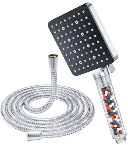 YEAUPE PRO Soffione Doccia con Tubo 1.6M, Filtro Doccia Soffione Anticalcare,Soffione Doccia Alta Pressione,Soffione doccia quadrato,risparmio idrico soffione doccia con 6 Modalità,Cromato