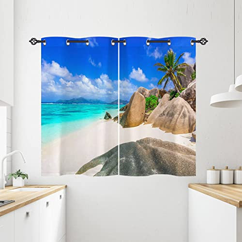 ANHOPE Tropisch Ozean Strand Stein Verdunklungsvorhänge mit Ösen Blickdichte Gardinen Blackout Curtain Thermo Vorhänge Weich Schlafzimmer Wohnzimmer Vorhang 2er Set H 138 x B 71 cm