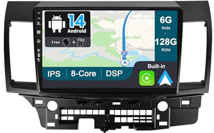 BXLIYER - 6G+128G - Android 14 IPS Autoradio Passt für Mitsubishi Lancer (2010-2016) - Kabellos CarPlay/Android Auto/DSP - LED Kamera & MIC - 10.1 Zoll 2 Din - DAB Lenkradsteuerung Fast-Boot 360-CAM