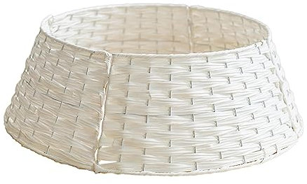 ZHDOKA Weihnachtsbaum-Kragenrock, Handgefertigter Künstlicher Rattan-Korb, Weihnachtsständer, Weiden-Weihnachtsbaum-Basis, Korbabdeckung, Weihnachtsbaum-Ring für Urlaubsdekoration(Weiß/Groß)