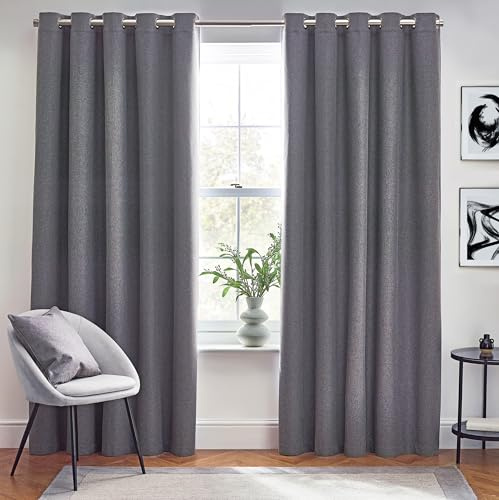 furn. Dawn Textured Blackout Ösenschals - Thermisch Gefüttertes Paar (Anthrazit, Breite 117 x Länge 137cm)