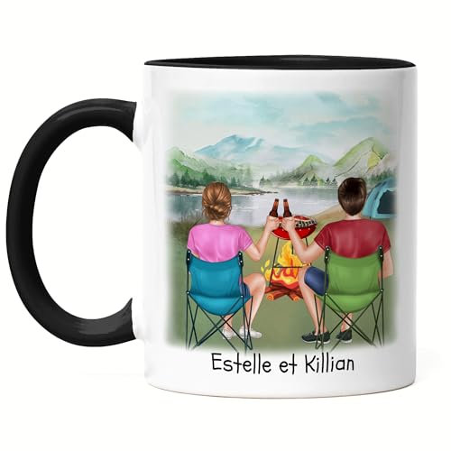 Kiddle-Design Camping Mug Noire Couple Tente Camping-car Van Camper Caravane Personnalisé Cadeau pour campeur avec nom