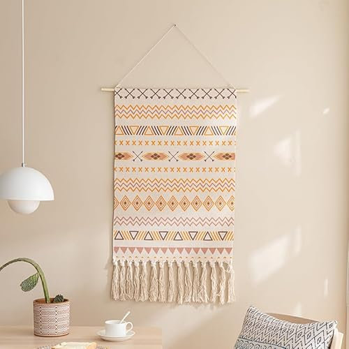 Ricemru Boho Wandbehang Makramee Aesthetic Aztec Ethno Gewebt Schmal Lang Wandteppich Abstrakte Kunst Bunt Wandtuch Tapestry Tapisserie Wanddeko für Schlafzimmer