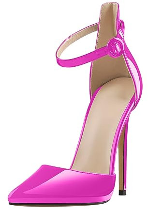 blingqueen Damen Spitze High Heels Stiletto Pumps Riemchen Schnalle Metallic Fuchsia 41 EU