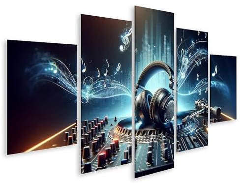 islandburner Bild auf Leinwand Zukunftsmusik im Digitalzeitalter Leuchtende Kopfhörer auf DJ-Pult Bilder Wandbilder Poster