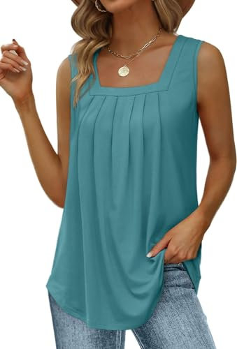 Yunmlep Tank Tops für Damen Sommer Ärmellose Tshirts Elegant Lose Flowy Tunika Shirt Casual Oberteile Tops (XL, Türkis)