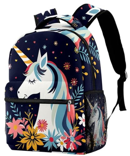 WOSHJIUK Reiserucksack für Männer,Rucksack für Frauen,Einhorn Tier Blatt Blume,Rucksack