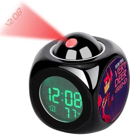 Wulachaka Hazbin Hotelwecker Anime Peripherie Alastor Engel Staub LED Projektionswecker Elektronische Uhr Kinder Studium Schlaf Wecker Erinnerung (Typ 11)