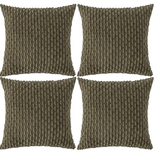Ci & Ci 4er Set Boho Deko Kissenbezug 50x50 cm, Olivgrün Kissen Sofakissen Dekokissen Zierkissen, Flauschig Kissenbezüge Kissenhülle für Sofa Couch
