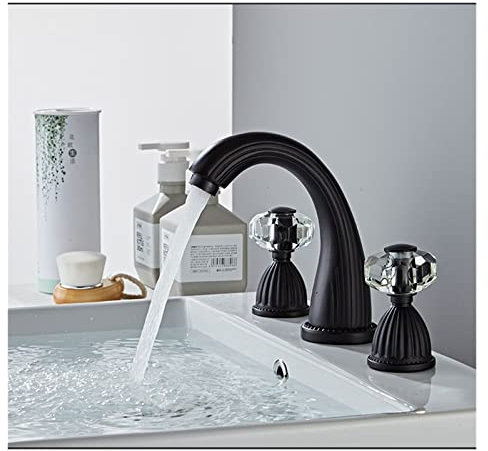 Mischbatterie aus Messing, Dreiloch-Waschtischarmatur, Gold/Schwarz, Spültischarmatur, Heiß/Kalt, Badezimmer-Waschtischarmatur, Mischbatterie, 8 Zoll Spüle (Farbe: Antik) (Nero)