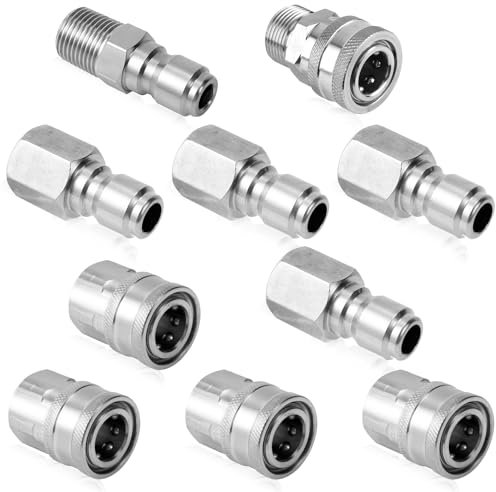 NQEUEPN 10er Set Hochdruckreiniger Adapter, Edelstahl, Silber, Metrisch Parallel, Schnellanschluss, Adapter, HOSE_PIPE_FITTING