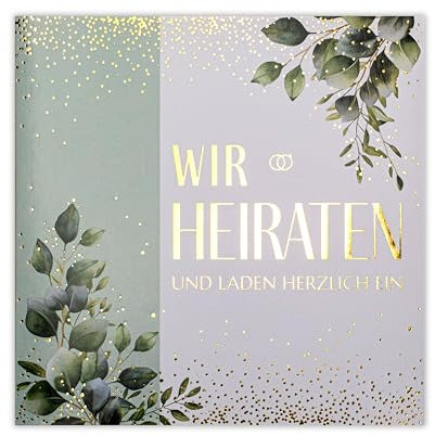 Art Nuvo HOCHZEITSEINLADUNGEN SATZ 20 St. 135x135mm MIT BEDRUCKBAREN EINLAGEN UND UMSCHLÄGEN FÜR HOCHZEIT – VERGOLDETES MUSTER