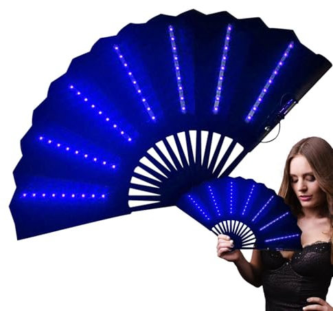 Smileshiney LED Light up Folding Fan - Festival Handheld Fan,Portable Accessories, Multipurpose Folding Fan for Performances, Belly Dancing