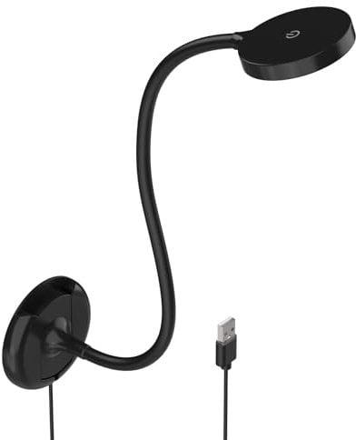 ENUOTEK Lámpara de Lectura LED Negra, Apliques Pared Dormitorio Touch Regulable con Base y Cable USB, Colores de Luz Ajustables 3000K 4000K 5000K, Función de Memoria