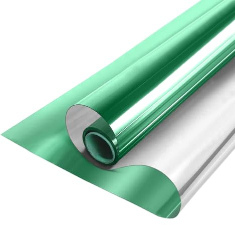 MOCNT Fensterfolie Einwegspiegelfolie Sichtschutzfolie Sonnenschutzfolie Privatsphäre Tönungsfolie Wärmeisolierende Selbstklebende Folie Glasfolie Grün-Silber 80cm x 300cm