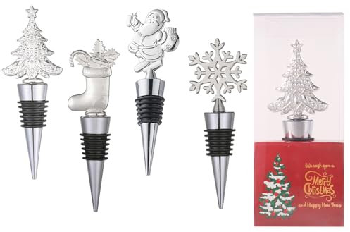 Wine Bottle Stopper Reusable Alloy Wine Bottle Stopper Christmas Decorative Wine Stoppers Wine and Beverage Bottle Stoppers for Christmas Party Favor Decorations (Silver)