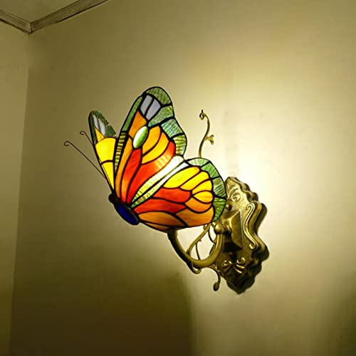 GAUUA Applique Tiffany, Applique Murale en Verre Coloré, Design Papillon, Base en Métal Antique pour Couloirs, Balcons Et Escaliers