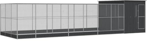 vidaXL Voliere mit Erweiterung Silbern 911x303x216 cm Stahl, Vogelvoliere, Wellensittichkäfig, großer Vogelkäfig, Vogelkäfig, Papageienkäfig