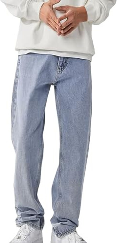 Caxndycing Y2k Jeans Men's Baggy Jeans Vintage Straight Leg Denim Trousers Teenager Boys Streetwear Hip Hop Jeans Motorcycle Jeans Stretch Sweatpants Jogging Bottoms in Denim Look, blue, M