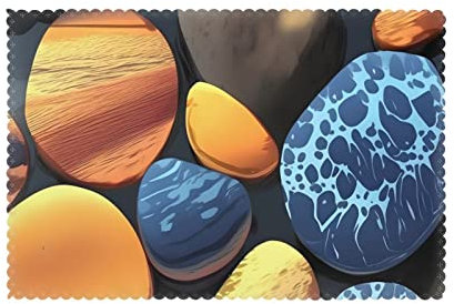 Gelbe Kieselsteine, 6 Stück, waschbar, Tischläufer, leicht zu reinigen, 30 x 45 cm, für den Innen- und Außenbereich