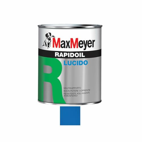 Max Meyer Rapidoil, Smalto Lucido Universale per Ferro e Legno, Resistente agli Agenti Atmosferici, Buon Potere Coprente, Multisupporto, 13-16 mq/l (Blu Cielo RAL 5015, 0,75 Litri)