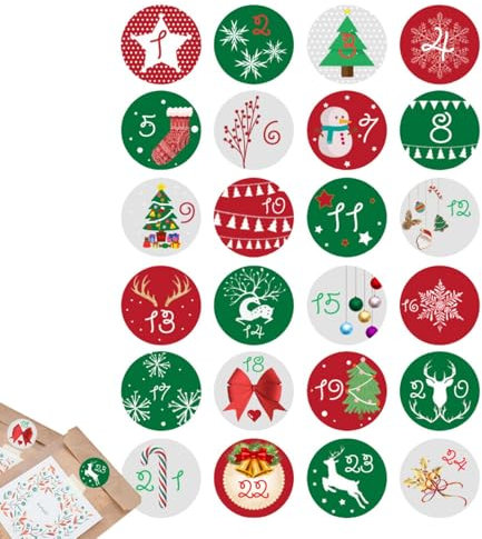 Weihnachten Adventskalender Aufkleber - Weihnachten Countdown Kalender Aufkleber | Weihnachten 1-24 Adventskalenderaufkleber, Weihnachtszahlen Aufkleber Countdown Etiketten Aufkleber für Weihnachten