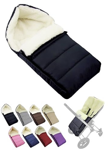 Fußsack [Winterfußsack für Kinderwagen] Buggy Babyschale oder Schlitten Babyfußsack mit Lammwolle kuschelig warm waschbar 90cm (schwarz)