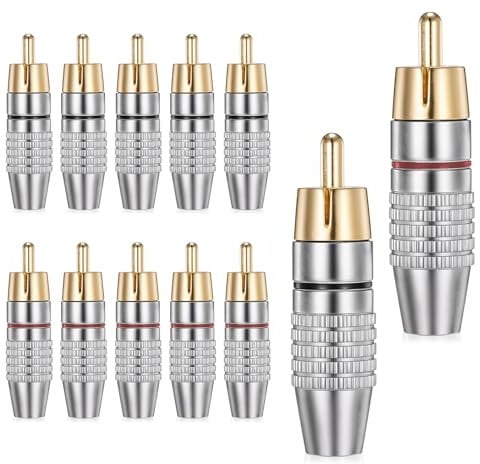 Psyqtsuary 12 Stück RCA Löten Verbinder, Cinch Stecker Ohne Schweißen, Vergoldeter AV-Stecker für Lautsprecher, Multimedia und CCTV