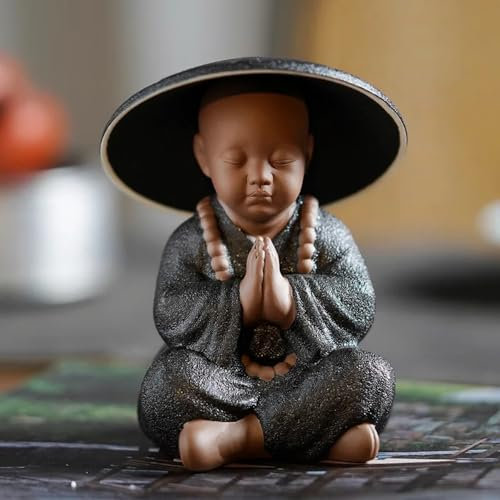 10,5 cm Schwarze Keramik, buddhistische Mönche, Miniaturfiguren, Buddha-Statue, Skulptur, Ornamente, Meditation