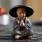 10,5 cm Schwarze Keramik, buddhistische Mönche, Miniaturfiguren, Buddha-Statue, Skulptur, Ornamente, Meditation