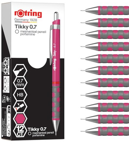Rotring Tikky Portemine | Mine HB, 0,7 mm | Corps Magenta | Léger avec prise caoutchoutée
