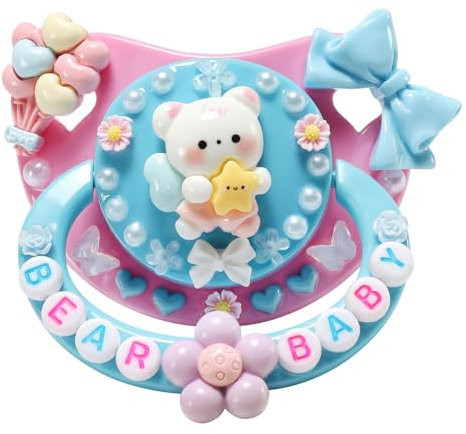 CutiePlusU Erwachsene Größe Schnuller Dummy für Erwachsene DIY Handgemachte Große Schild- Sternbär Blau