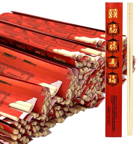 52USA Baguettes jetables en bambou (200 ensembles), baguettes japonaises en bois de 22,9 cm de long, jetables, emballées individuellement