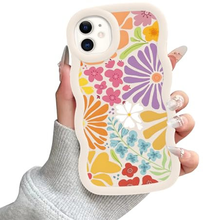 Zrutru Wave Bumper Colorful Painting Flowers Print Wavy Frame Phone Case for iPhone 12/12 Pro Kawaii Lovely Floral Funda for Girls Women,Soft TPU Cover for iPhone 12 6.1 Inch