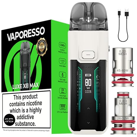Vaporesso Luxe XR Max Vape Kit [White] - No Nicotine | Available in 14 colours - 2800mAH Ultra High Density, 2A Fast Charge, 80W, 0.54 OLED - Works with Luxe X Pods & GTX coils