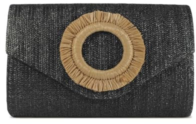HuiYStar Sac à Main en Paille pour Femme, Sac de Plage d'Été, Pochette de Soirée en Enveloppe pour Fêtes Formales, Mariage 2025, Noir