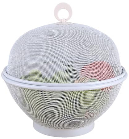 SHINROAD Fruit Bowl with Lid, Mesh Fruit Basket, Durable Metal Wire Fruit Bowls for The Kitchen, Decorative Fruit Basket for Fruits Vegetables Snacks (White)