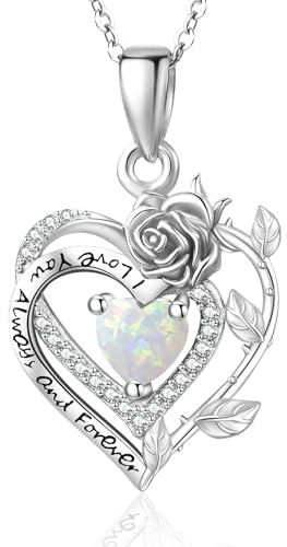 925 Silber Rose Halskette Damen Opal Kette Geschenk für Frau Freundin Jubiläum Schmuck Herz Anhänger Liebe Geschenk für sie