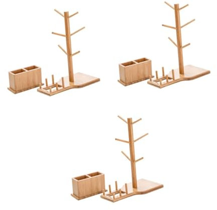 PRETYZOOM Set Da 3 Pezzi portabicchieri in bambù portabicchieri sospeso Di legno