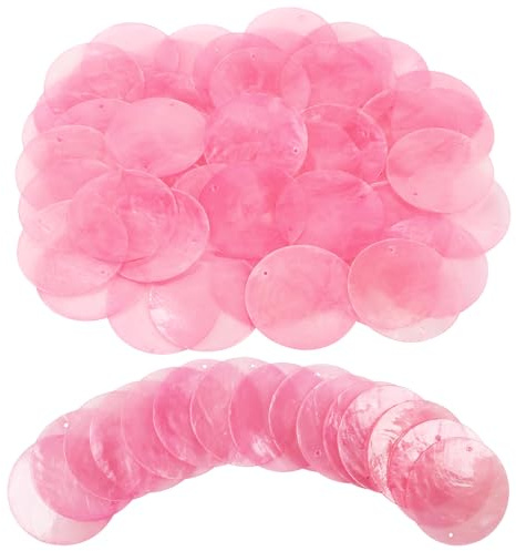 TaoQ C 60 Stück Capiz Muscheln Scheiben Runde Natürliche Muschelscheiben, 5 cm Runde Capiz Muscheln Rosa Perlmuttscheiben mit 2 Löchern für Windspielvorhang aus Muschel Garland DIY Hochzeit Haus Deko