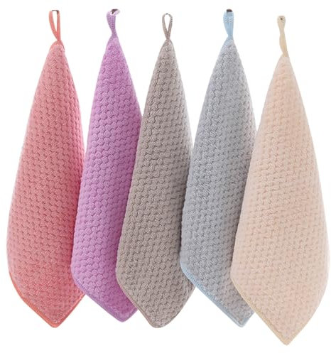 Dbvnnsy Toallas manuales súper absorbentes de 5 Piezas 10 × 10 Pulgadas con bucles Colgantes, Cocina de algodón Suave y Seca de Secado y Toallas de baño para el hogar, Restaurante, salón