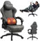Dowinx Gaming Chair Dual-Point Massager Ergonomic Computer Chair with 360°-Swivel Footrest and Lumbar Support Heavy Duty PC Chairs with Headrest for Office, Grey