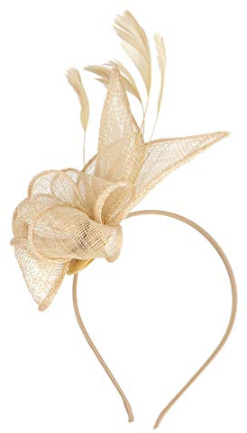Womens Fascinator Hat with Flower Feather Headband Hair Clip Elegant Vintage Tea Party Hat for Weddings Races Church Cocktail Events British Style Ladies Hair Accessories (Gold, One Size)