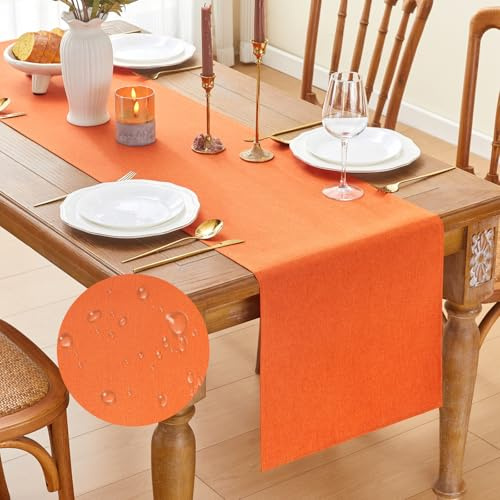 GUJOXILA Modern Tischläufer Orange Wasserabweisend Halloween Herbst | Outdoor Drinnen Tischläufer Abwaschbar Leinenoptik Esstisch Tisch Dekoration für Hochzeiten Urlaub Party Dekor 40 x 240 cm
